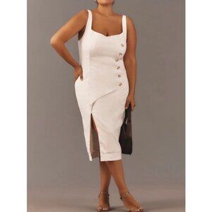 By Anthropologie Sleeveless Linen Button Wrap Midi Dress White 3X